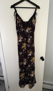Women’s Black Floral Dress Whimsigoth Spaghetti Strap Fairy Grunge Small Maxi